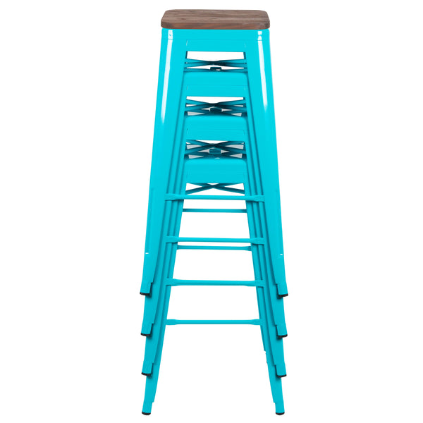 Teal |#| 4 Pack 30inch High Metal Indoor Bar Stool - Stackable Stool, Teal