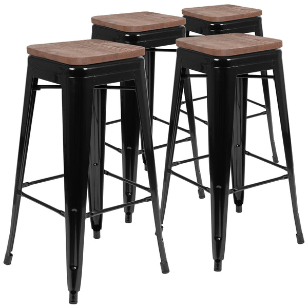 Black |#| 4 Pack 30inch High Metal Indoor Bar Stool - Stackable Stool, Black