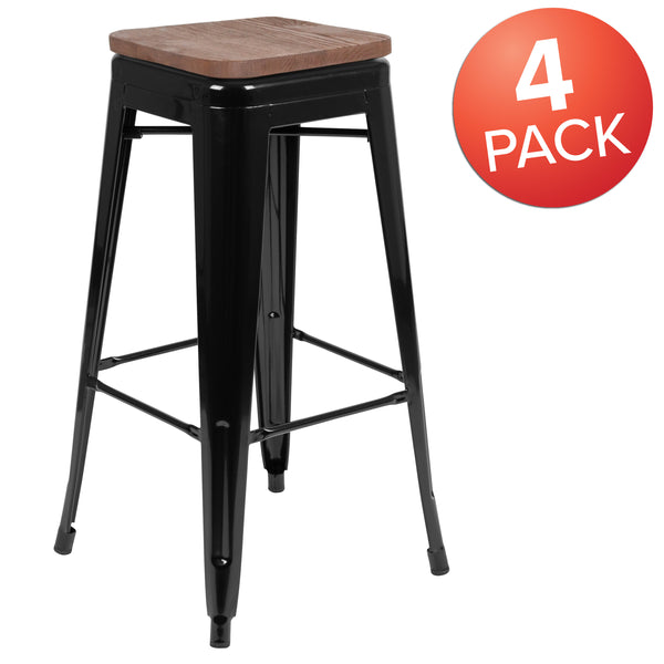 Black |#| 4 Pack 30inch High Metal Indoor Bar Stool - Stackable Stool, Black