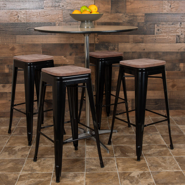 Black |#| 4 Pack 30inch High Metal Indoor Bar Stool - Stackable Stool, Black