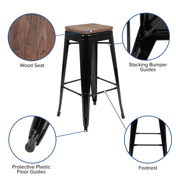 Black |#| 4 Pack 30inch High Metal Indoor Bar Stool - Stackable Stool, Black