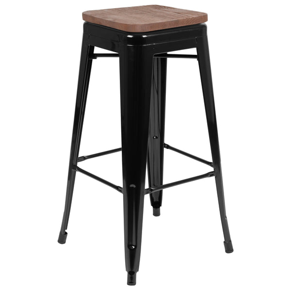 Black |#| 4 Pack 30inch High Metal Indoor Bar Stool - Stackable Stool, Black