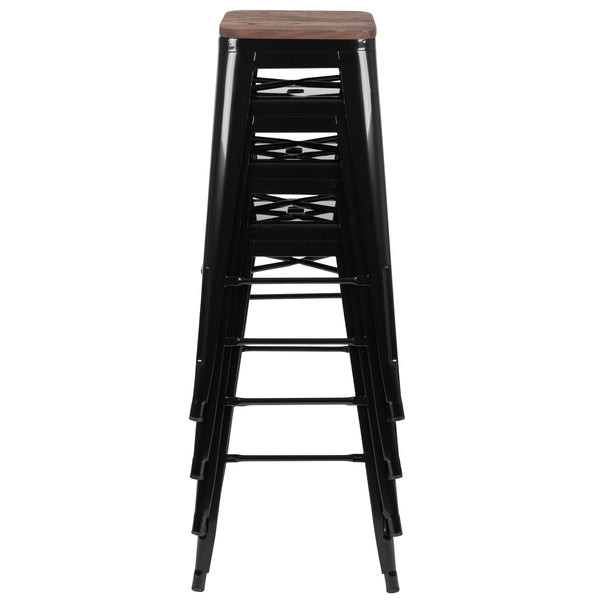 Black |#| 4 Pack 30inch High Metal Indoor Bar Stool - Stackable Stool, Black