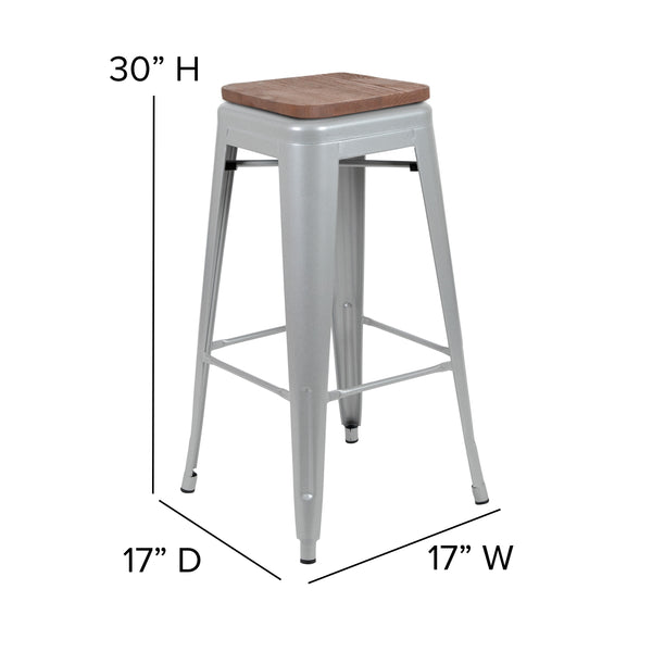 Silver |#| 4 Pack 30inch High Metal Indoor Bar Stool - Stackable Stool, Silver