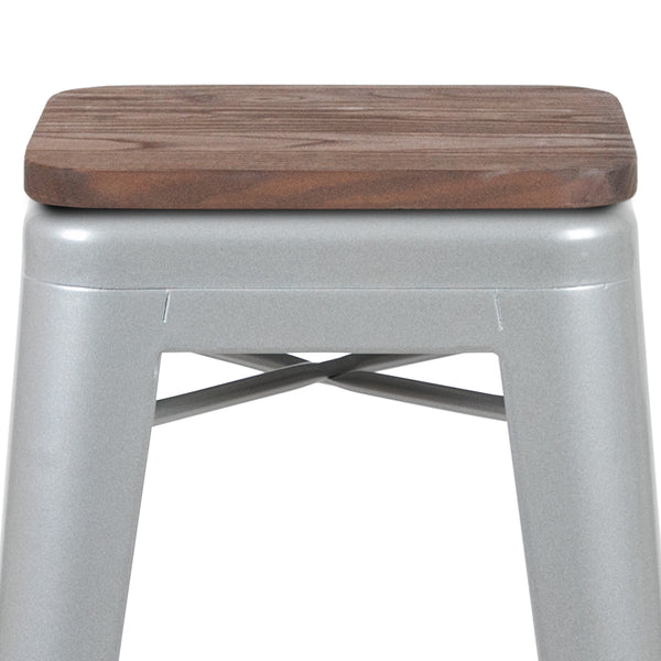 Silver |#| 4 Pack 30inch High Metal Indoor Bar Stool - Stackable Stool, Silver