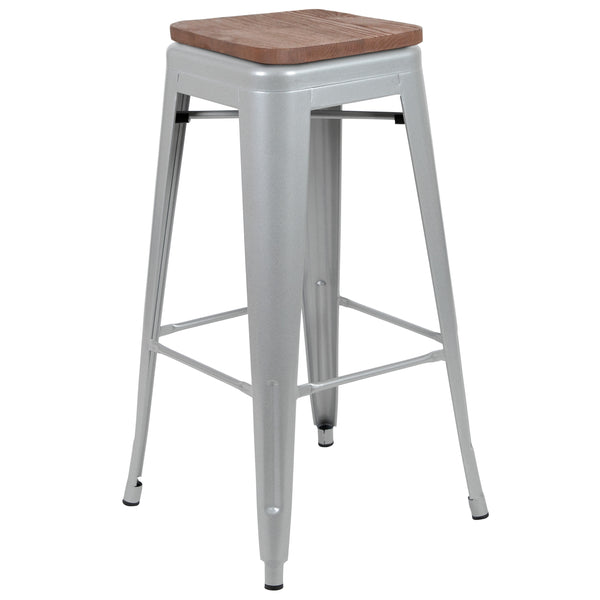 Silver |#| 4 Pack 30inch High Metal Indoor Bar Stool - Stackable Stool, Silver