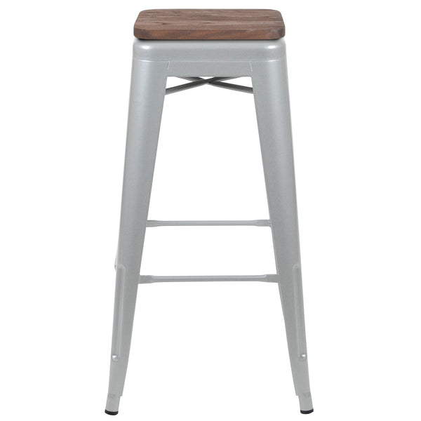 Silver |#| 4 Pack 30inch High Metal Indoor Bar Stool - Stackable Stool, Silver