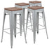 30" High Metal Indoor Bar Stool with Wood Seat - Stackable Set of 4