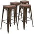 30" High Metal Indoor Bar Stool with Wood Seat - Stackable Set of 4