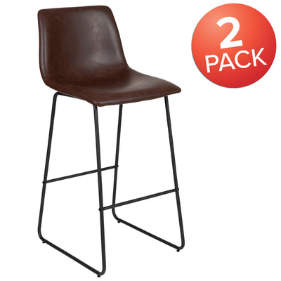 30 Inch Commercial Grade LeatherSoft Bar Height Barstools, Set of 2
