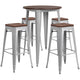 Silver |#| 30inch Round Silver Metal Bar Table Set with Wood Top and 4 Backless Stools
