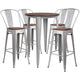 Silver |#| 30inch Round Silver Metal Bar Table Set with Wood Top and 4 Stools