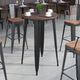 Black |#| 30inch Round Black Metal Indoor Bar Height Table with Walnut Rustic Wood Top