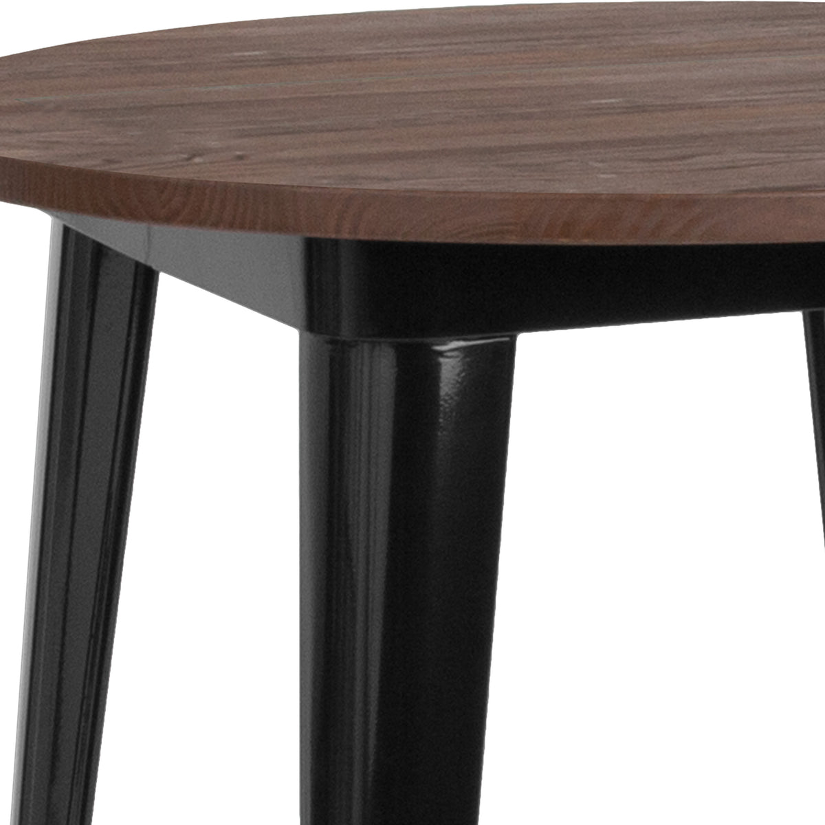 Black |#| 30inch Round Black Metal Indoor Bar Height Table with Walnut Rustic Wood Top