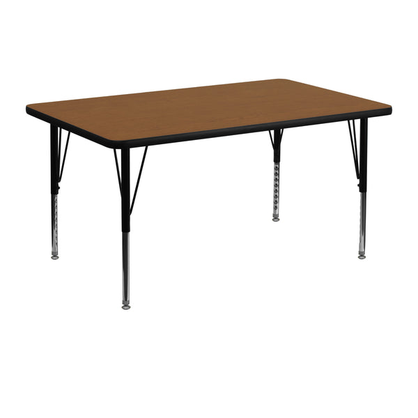 Oak |#| 30inchW x 48inchL Rectangular Oak HP Laminate Activity Table - Height Adjustable Legs