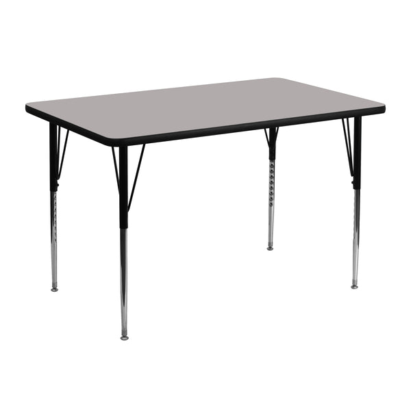 Gray |#| 30inchW x 48inchL Rectangular Grey HP Laminate Activity Table - Height Adjustable Legs