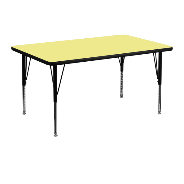 Yellow |#| 30inchW x 48inchL Rectangular Yellow Thermal Laminate Adjustable Activity Table