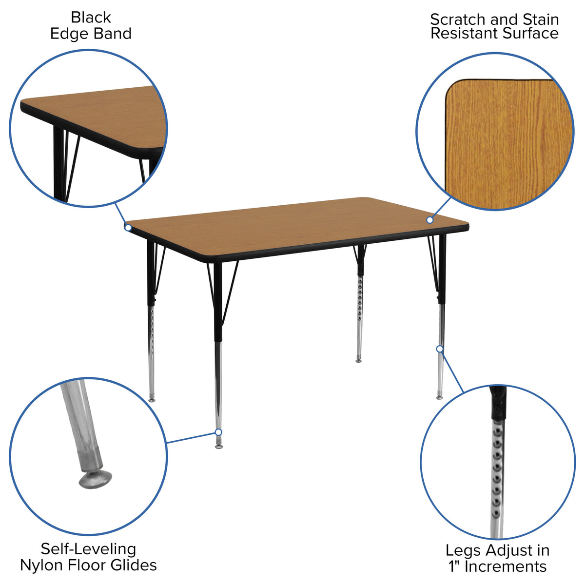 Oak |#| 30inchW x 48inchL Rectangular Oak Thermal Laminate Adjustable Activity Table