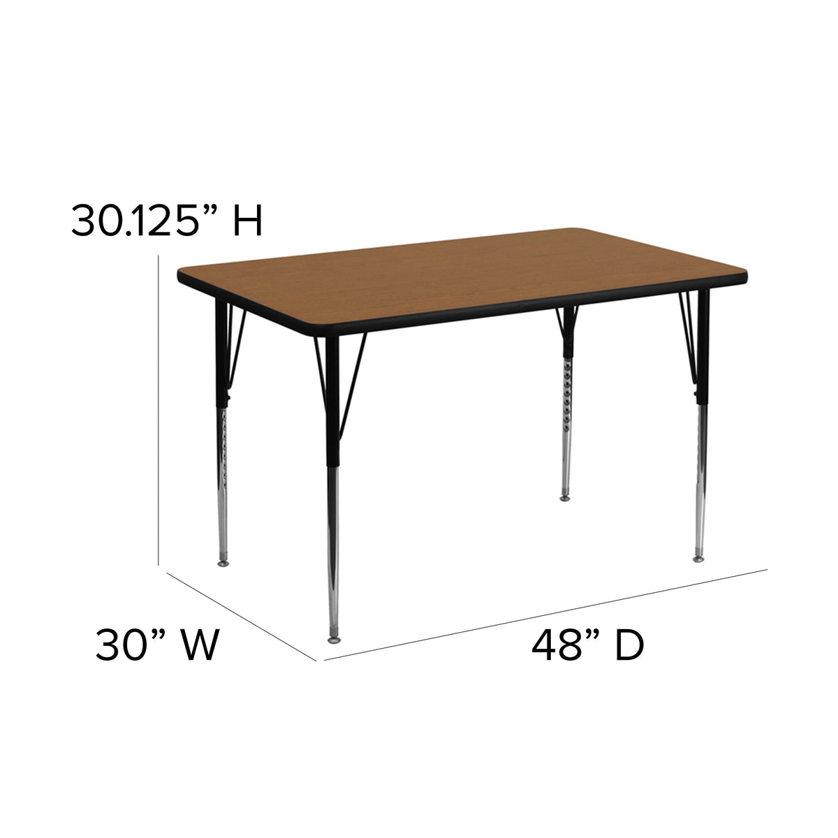 Oak |#| 30inchW x 48inchL Rectangular Oak Thermal Laminate Adjustable Activity Table