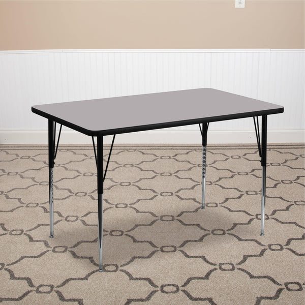 Gray |#| 30inchW x 48inchL Rectangular Grey Thermal Laminate Adjustable Activity Table