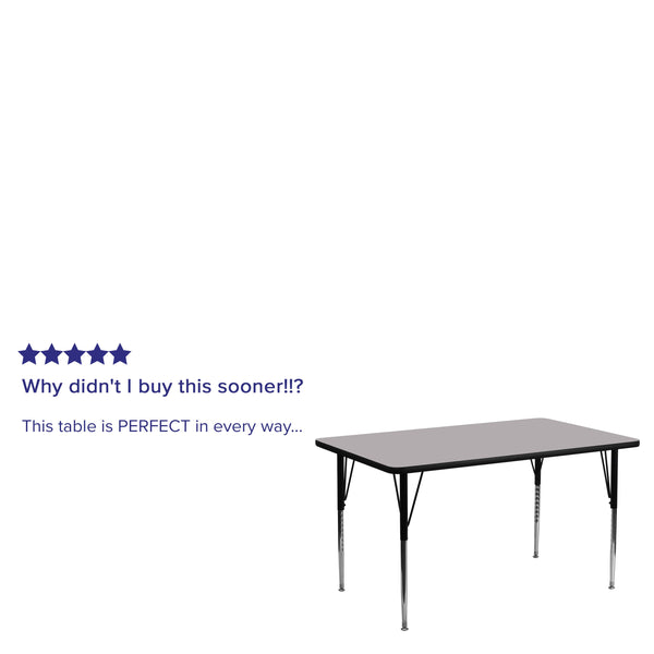 Gray |#| 30inchW x 72inchL Rectangular Grey Thermal Laminate Adjustable Activity Table