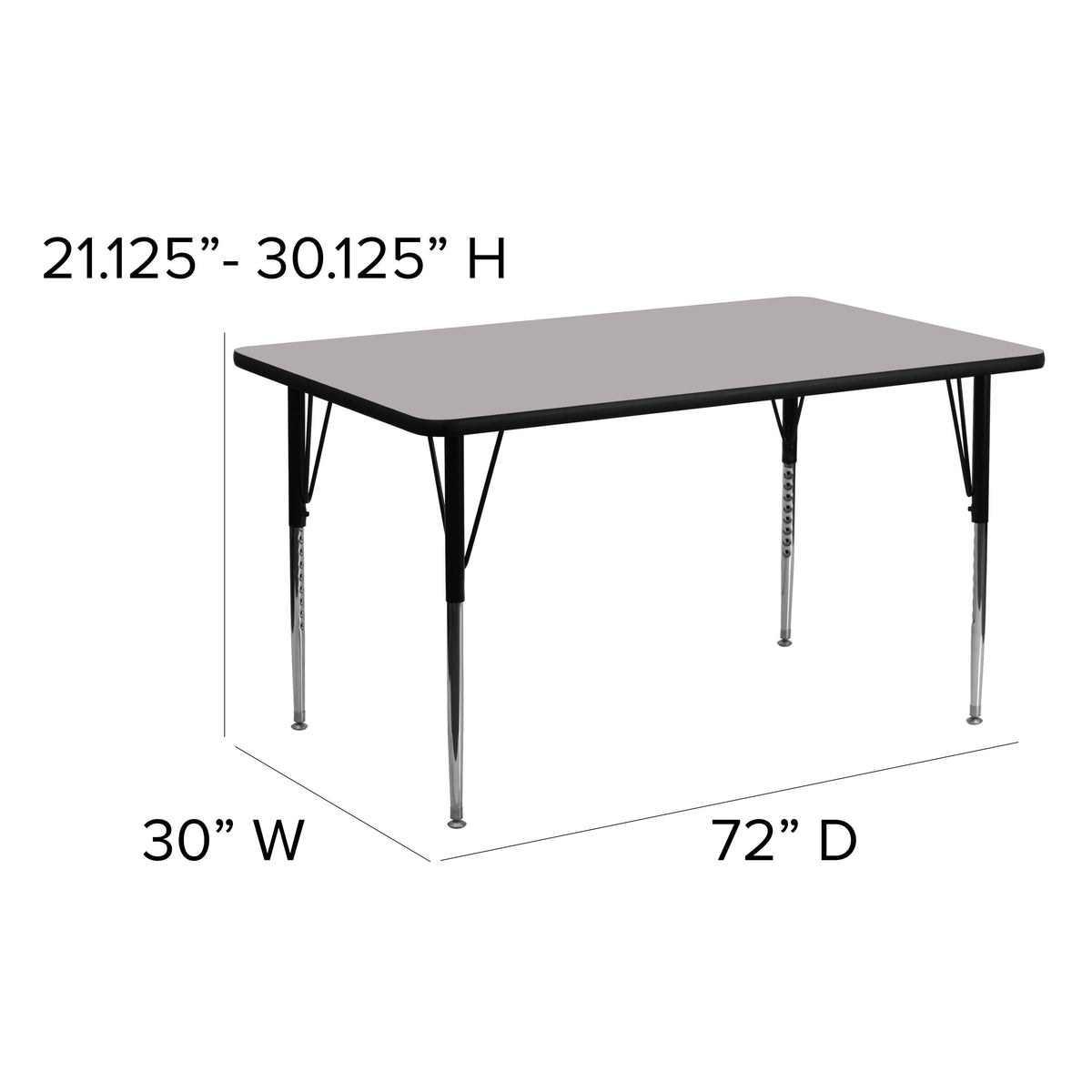 Gray |#| 30inchW x 72inchL Rectangular Grey Thermal Laminate Adjustable Activity Table