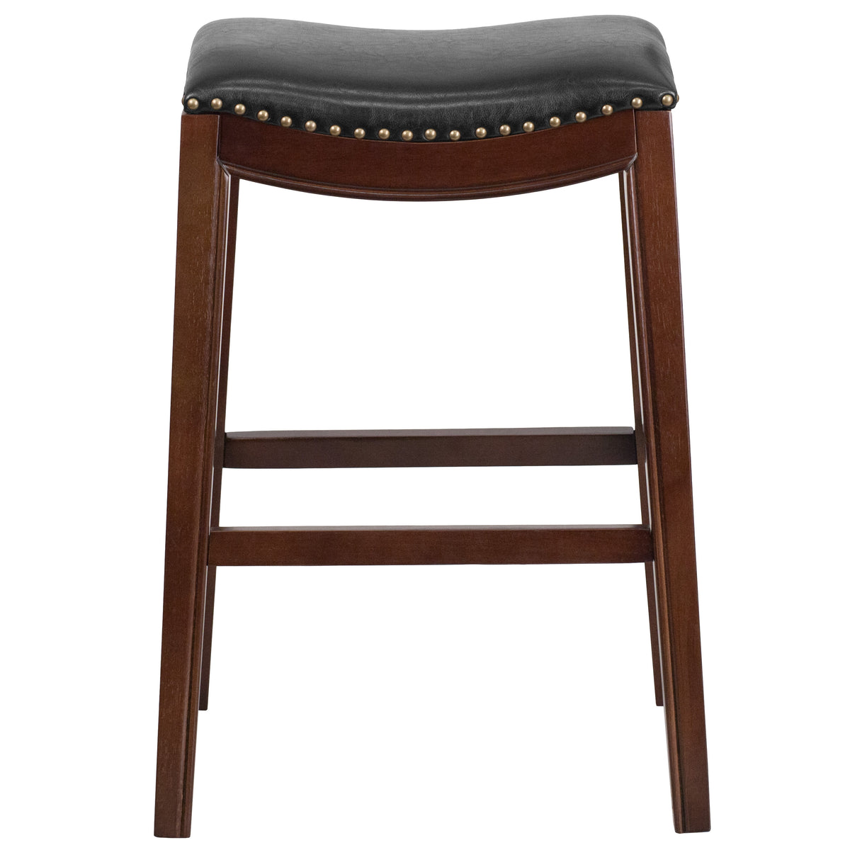 Cappuccino |#| 30inch High Backless Cappuccino Wood Barstool with Black LeatherSoft Saddle Seat