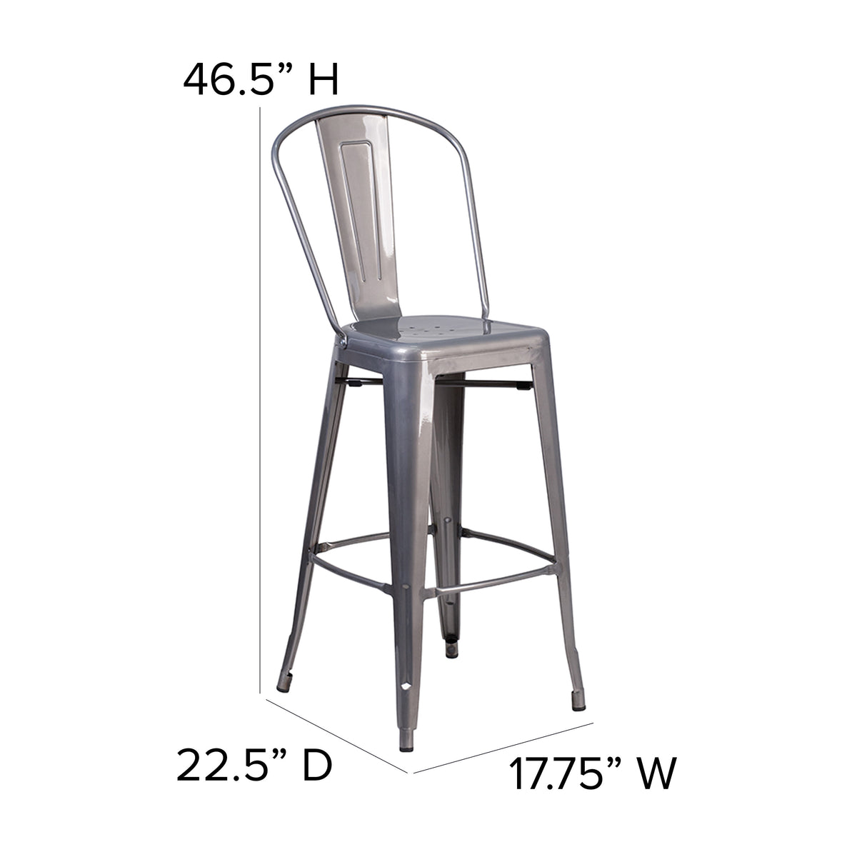30inch High Clear Coated Indoor Barstool with Back