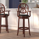 Cherry |#| 30inch High Cherry Wood Barstool with Arms, Carved Back & Black LeatherSoft Seat