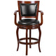 30inch High Cherry Wood Barstool with Arms, Panel Back & Black LeatherSoft Seat