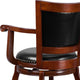 30inch High Cherry Wood Barstool with Arms, Panel Back & Black LeatherSoft Seat