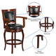 30inch High Cherry Wood Barstool with Arms, Panel Back & Black LeatherSoft Seat