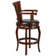 30inch High Cherry Wood Barstool with Arms, Panel Back & Black LeatherSoft Seat