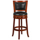 Light Cherry |#| 30inch High Lt Cherry Wood Barstool with Open Panel Back & Black LeatherSoft Seat