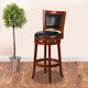 Light Cherry |#| 30inch High Lt Cherry Wood Barstool with Open Panel Back & Black LeatherSoft Seat