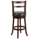 30inch High Cappuccino Wood Barstool w/Ladder Back & Black LeatherSoft Swivel Seat