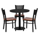 30inch Round Black Laminate Table Set with 3 Metal Chairs - Cherry Wood Seat