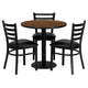 30inch Round Walnut Laminate Table Set with 3 Metal Chairs - Black Vinyl Seat