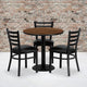 30inch Round Walnut Laminate Table Set with 3 Metal Chairs - Black Vinyl Seat