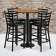 Natural Top/Black Vinyl Seat |#| 30inch Round Natural Laminate Table w/ Round Base & 4 Ladder Back Metal Barstools