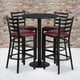 Black Top/Burgundy Vinyl Seat |#| 30inch Round Black Laminate Table w/ Round Base & 4 Ladder Back Metal Barstools