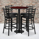 Mahogany Top/Black Vinyl Seat |#| 30inch Round Mahogany Laminate Table w/ Round Base & 4 Ladder Back Metal Barstools