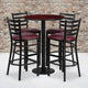 Mahogany Top/Burgundy Vinyl Seat |#| 30inch Round Mahogany Laminate Table w/ Round Base & 4 Ladder Back Metal Barstools