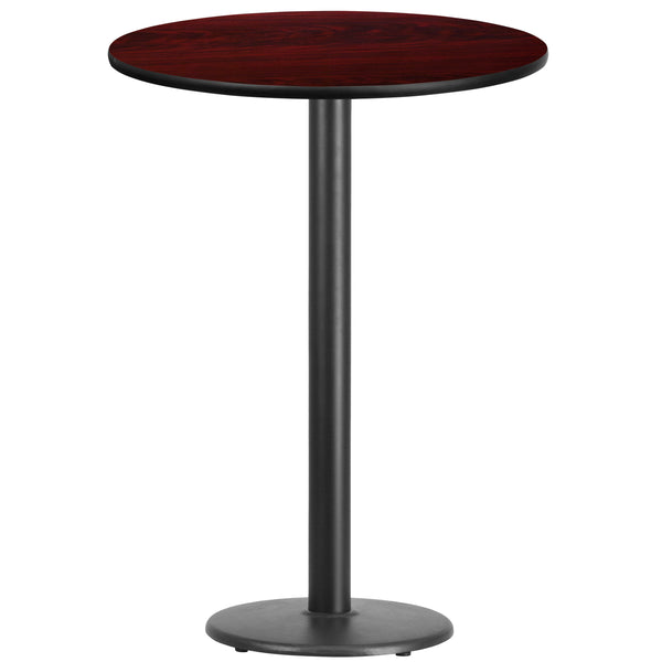 Mahogany |#| 30inch Round Mahogany Laminate Table Top with 18inch Round Bar Height Table Base