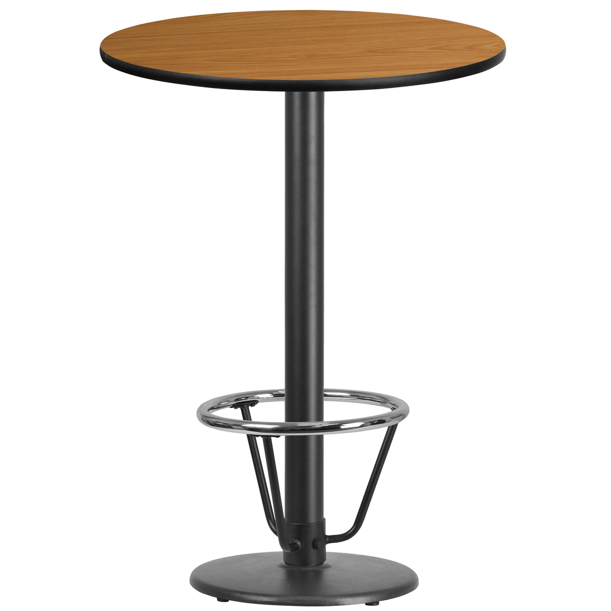 Natural |#| 30inch Round Natural Laminate Table Top & 18inch Round Bar Height Base with Foot Ring