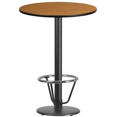 30'' Round Laminate Table Top with 18'' Round Bar Height Table Base and Foot Ring - View 1