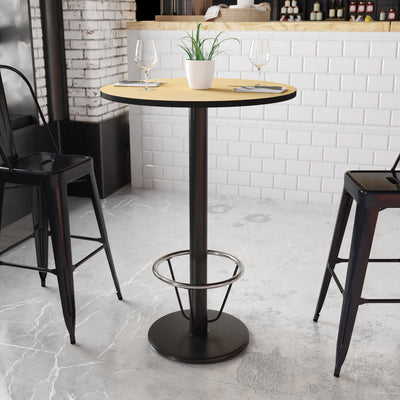 30'' Round Laminate Table Top with 18'' Round Bar Height Table Base and Foot Ring - View 2