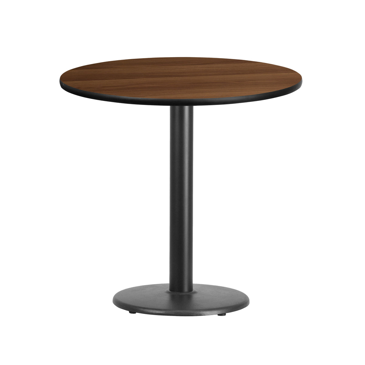 Walnut |#| 30inch Round Walnut Laminate Table Top with 18inch Round Table Height Base