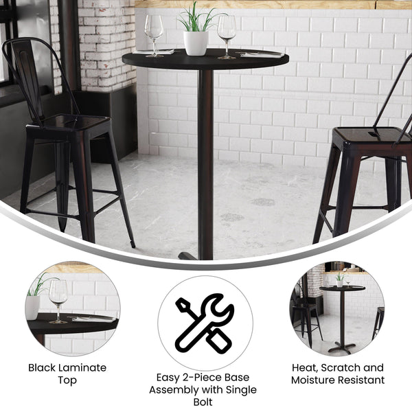 Black |#| 30inch Round Black Laminate Table Top with 22inch x 22inch Bar Height Table Base