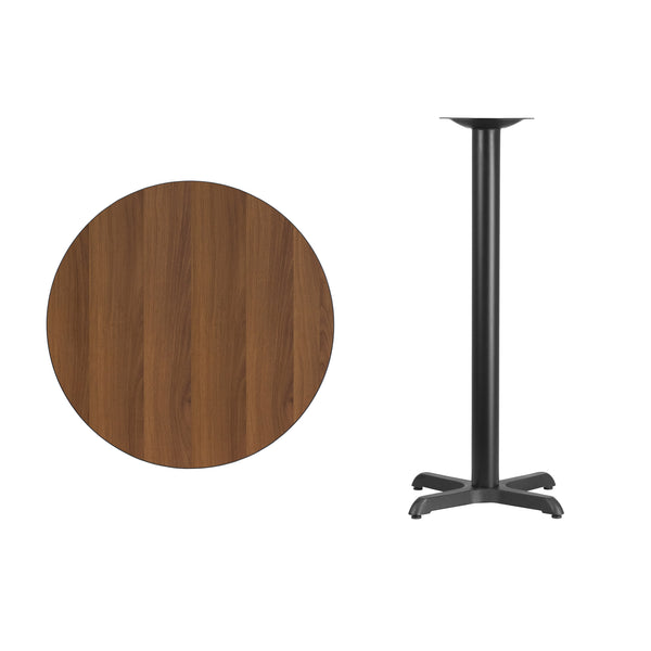 Mahogany |#| 30inch Round Mahogany Laminate Table Top with 22inch x 22inch Bar Height Table Base